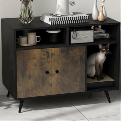 Cat Litter Box Enclosure with Storage Compartments and Pet Scratcher