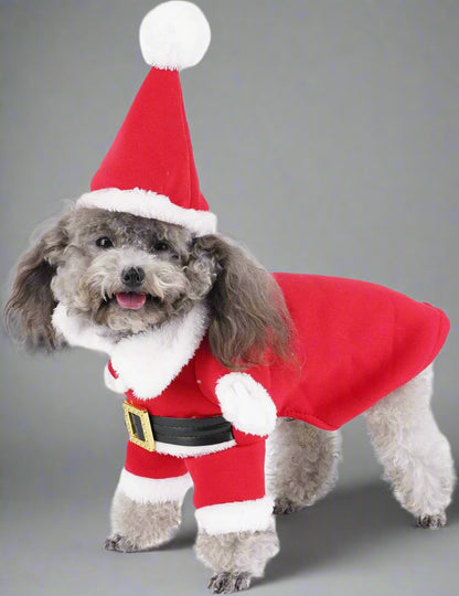 Dog Cat Christmas Santa Claus Costume, Funny Pet Cosplay Outfits with a Cap, Puppy Fleece Warm Apparel Clothes for Xmas (XL Size)