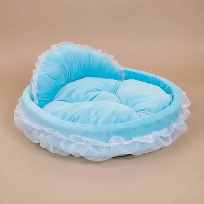 3D Fantasy Bow Lace Pet Bed for Dogs Romantic Detachable Oval Princess Pet Bed Dog Soft Sofa Nest Pet Wedding Furniture 1Pc