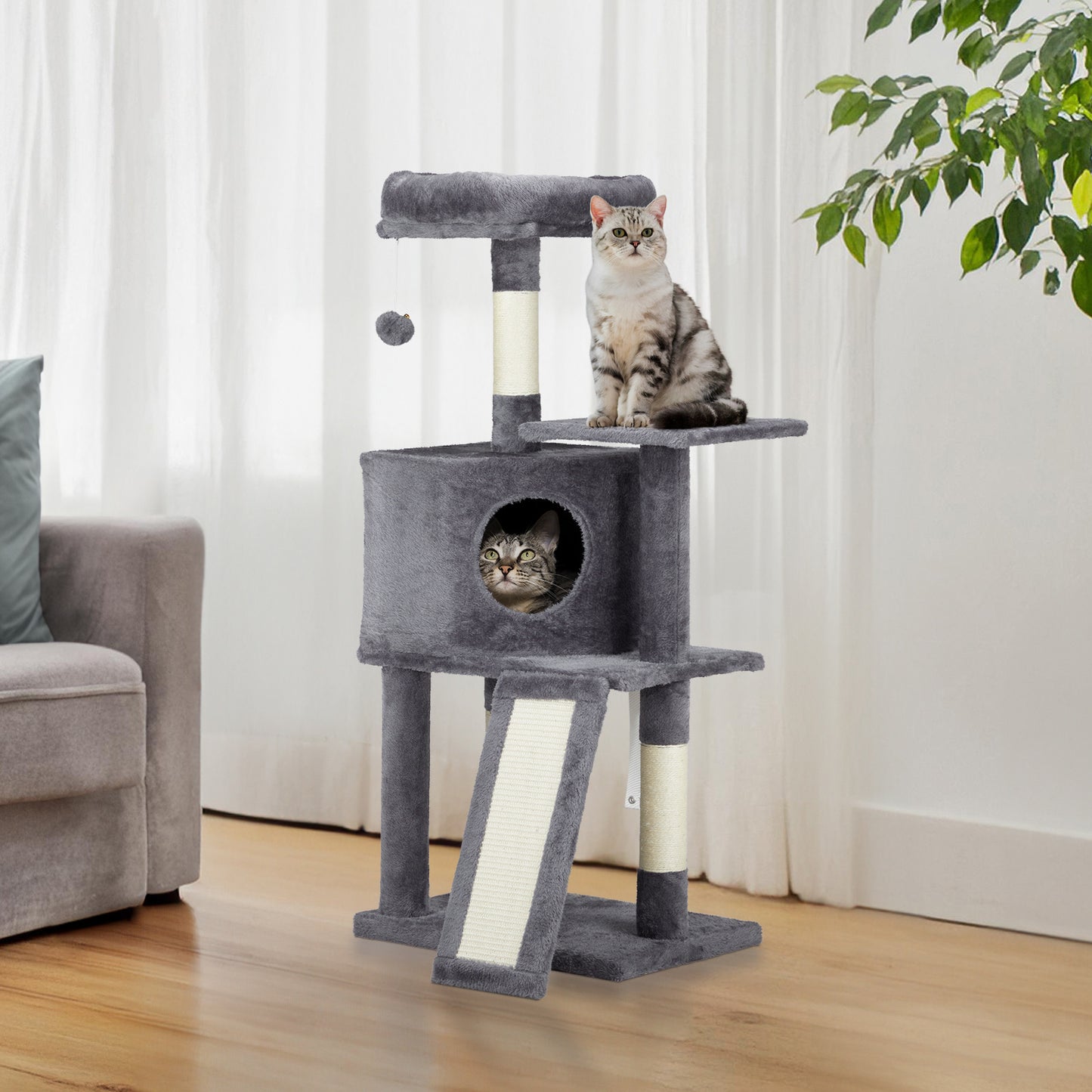 47inch Dark Grey Cat Scratcher Trapezoidal Cat House Cat Climbing Frame