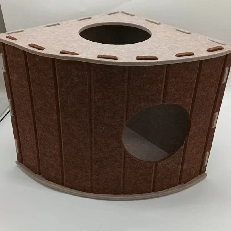 Four-Season Felt Fan-Shaped Cat Villa, Enclosed Large Scratch-Resistant Calming Pet Bed, Warm Deep Sleep Cat House for Multi-Cat Families Indoor Use