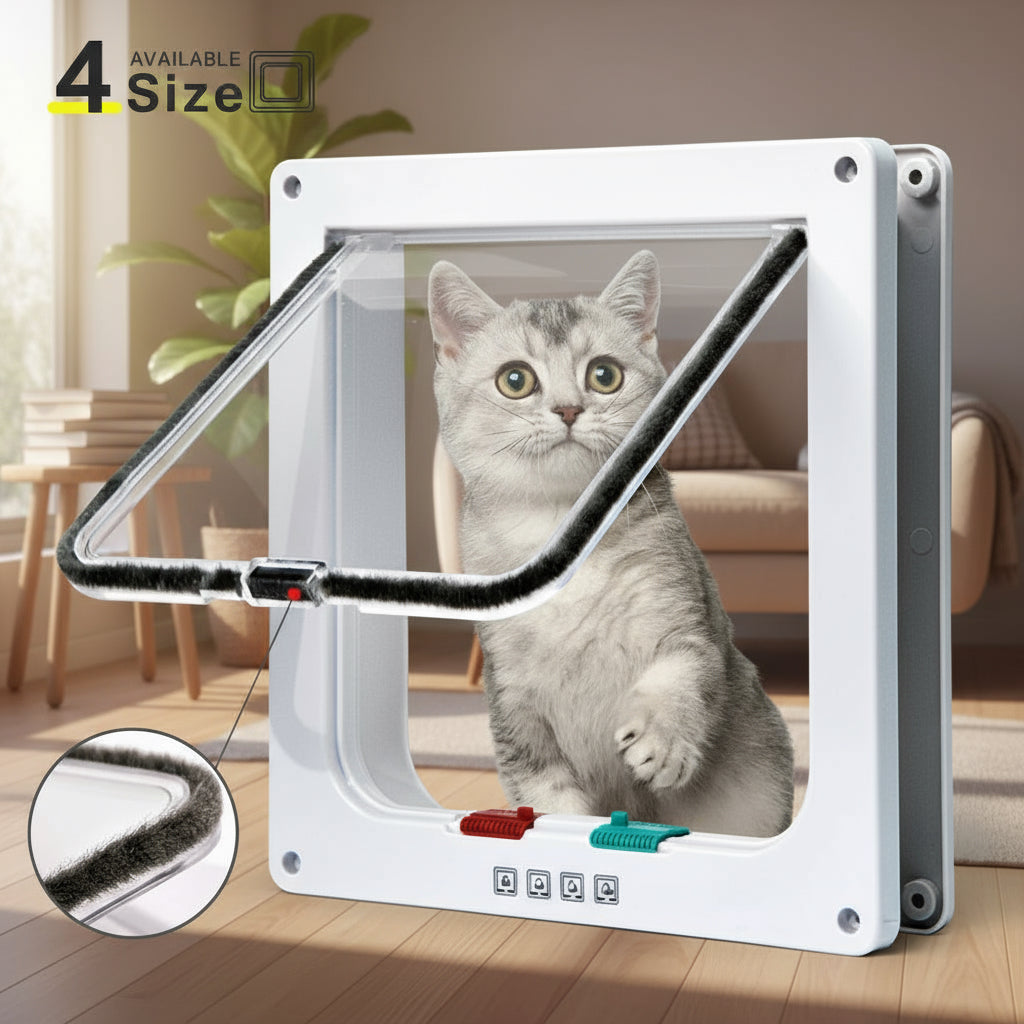 Smart Pet Door 4 Way Locking Security Lock ABS Plastic Dog Cat Flap Door Controllable Switch Direction Doors Small Pet Supplies