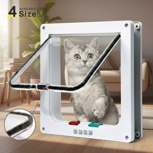 Smart Pet Door 4 Way Locking Security Lock ABS Plastic Dog Cat Flap Door Controllable Switch Direction Doors Small Pet Supplies