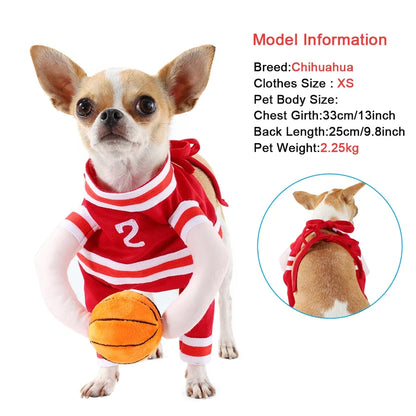 Pet Basketball Player Costume for Dogs & Cats Cute Kitten Sport Clothes with 3D Ball Breathable Adjustable Halloween Cat Outfits