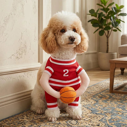 Pet Basketball Player Costume for Dogs & Cats Cute Kitten Sport Clothes with 3D Ball Breathable Adjustable Halloween Cat Outfits