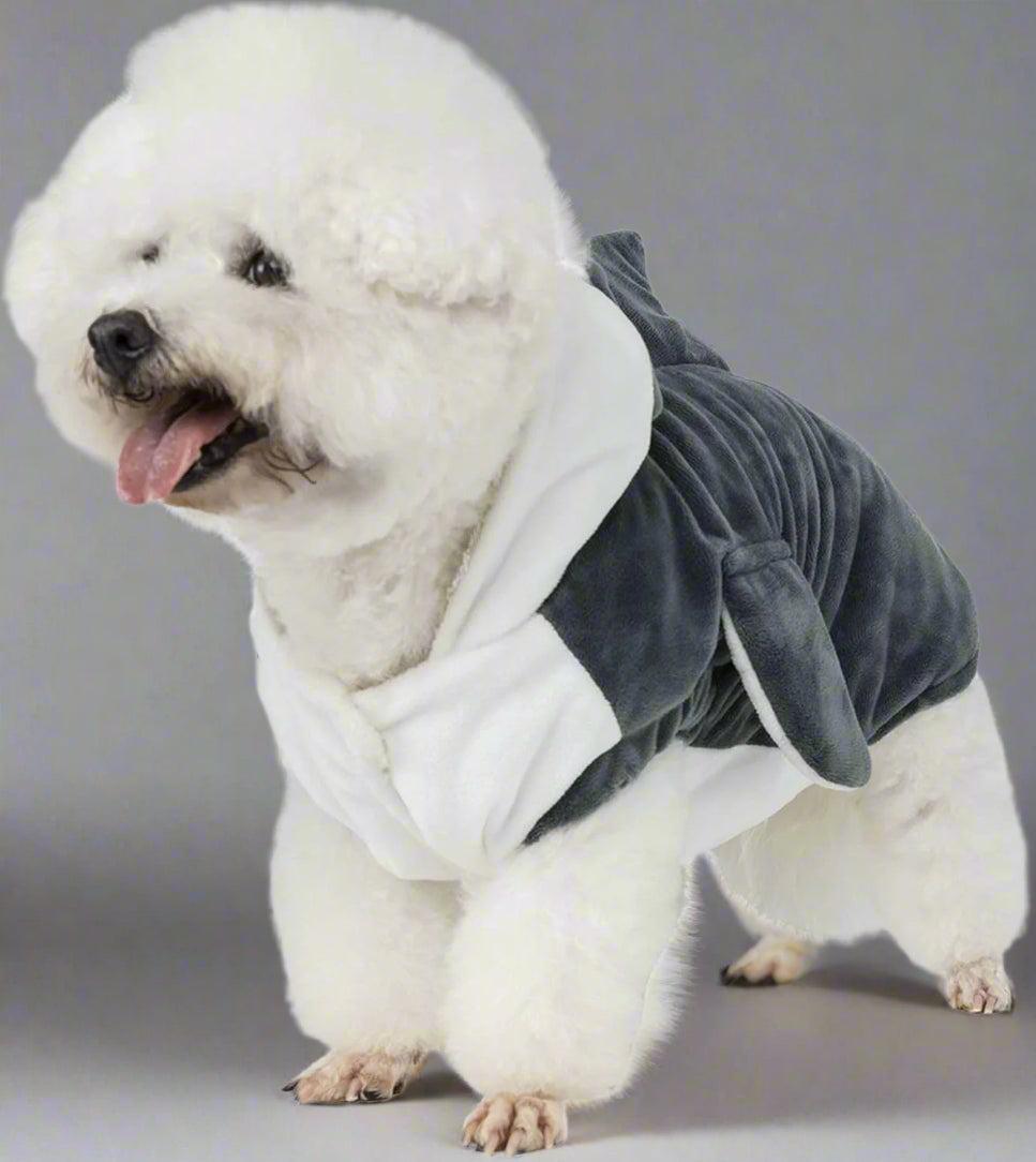 Funny Dog Cat Shark Costumes, Pet Halloween Christmas Cosplay Dress, Adorable Grey Shark Pet Costume, Animal Fleece Hoodie Warm Outfits Clothes (S Size)