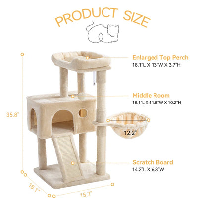 Gateshead 35.8'' H Cat Tree Condos and Scratching Posts Included, with Platform and Basket