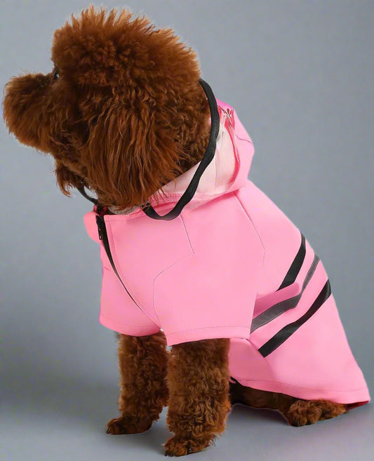 Blushing Pink Reflective Dog Rain Jacket with Hood, Lightweight & Waterproof, for Small-Medium Dogs 