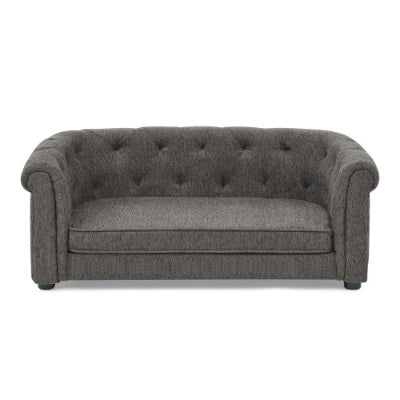 Contemporary Pet Sofa with Arc-Shaped Backrest - Breathable Linen Dog Couch with Button-Tufted Design