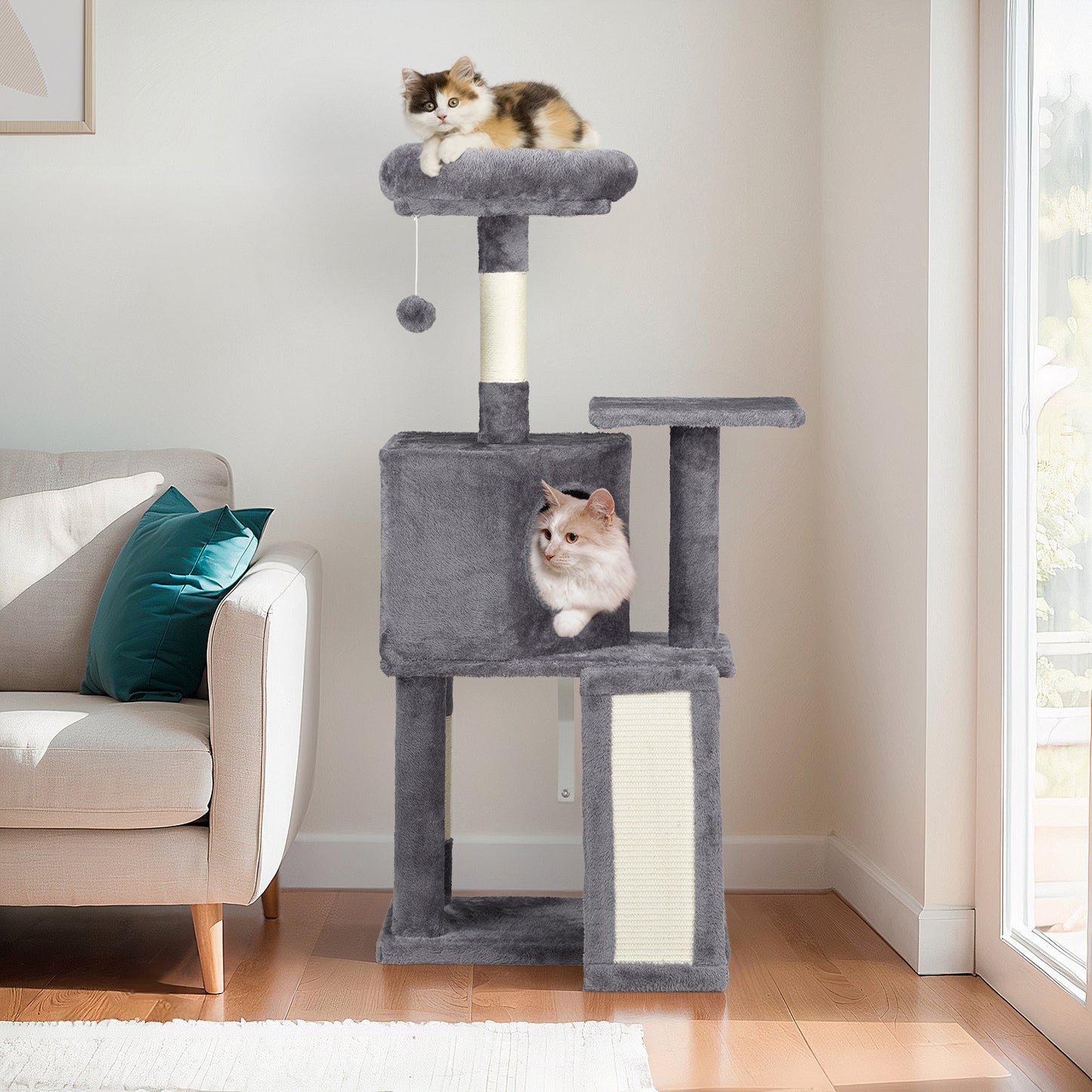 47inch Dark Grey Cat Scratcher Trapezoidal Cat House Cat Climbing Frame