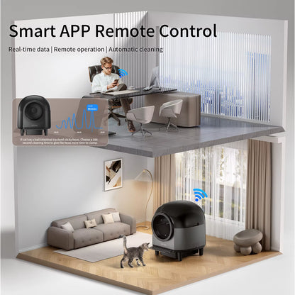 Smart home device with app control in a modern living room setting