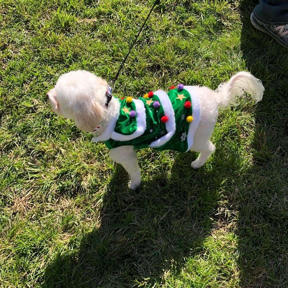 Dog Cloak Pet Winter Clothes Christmas Tree Coat Cute and Warm Dog Costumes (Green, S)