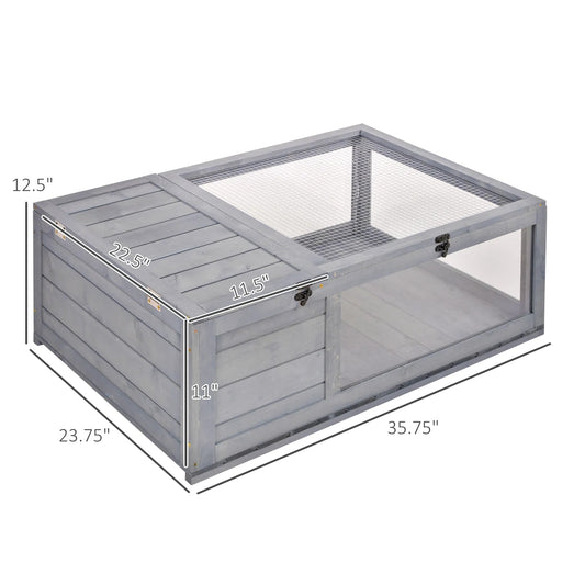 Wooden Tortoise House Indoor Turtle Habitat Enclosure Outdoor Reptile Cage For Lizards, Geckos, Gray
