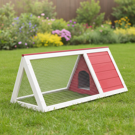 Animal Cage Red and White Fir Wood, Plywood, Iron