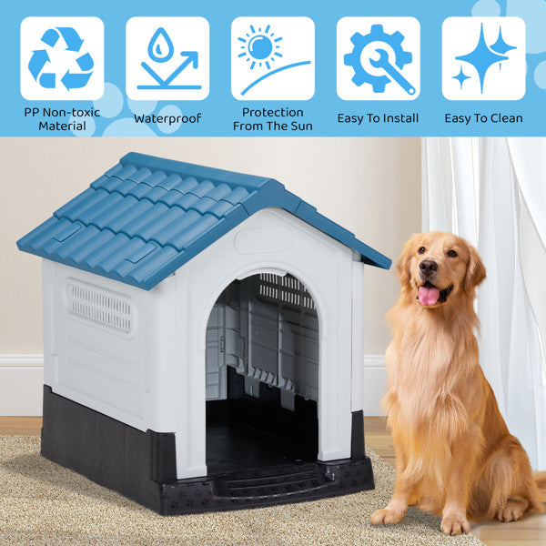Plastic Dog House - Weather-Resistant Elevated Floor Indoor Outdoor Pet Shelter with Ventilation System