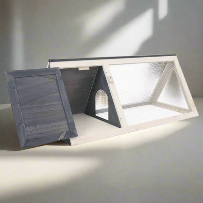 Animal Cage Grey and White Fir Wood, Plywood, Iron Wire Medium