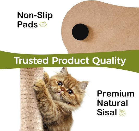 Mewoo Cat Scratching Post & Bed | 2-in-1 Small Cat Tower With Sisal Scratcher And Ball Track Toys Green, Medium