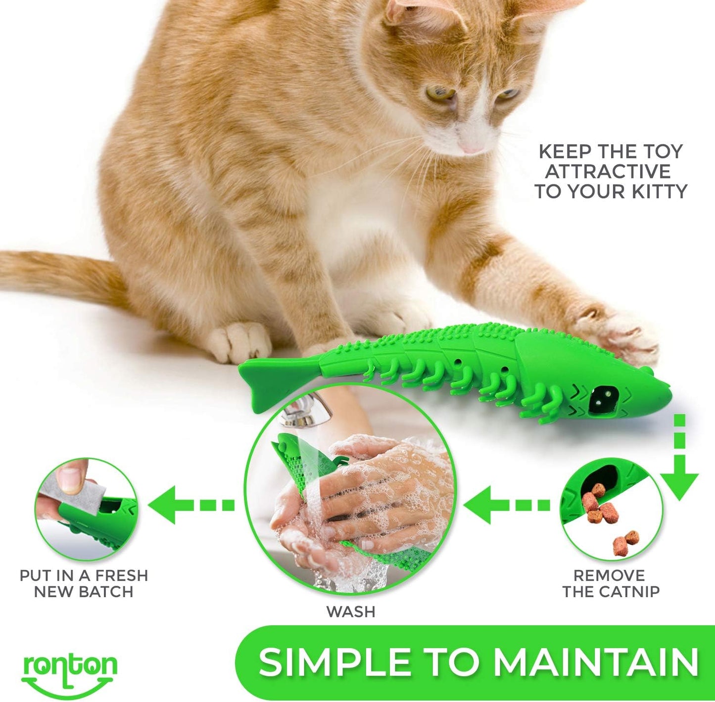 Catnip Toy - Durable Hard Rubber - Cat Dental Care, Cat Interactive Toothbrush Chew Toy (2 Pack Green & Blue (Shrimp))