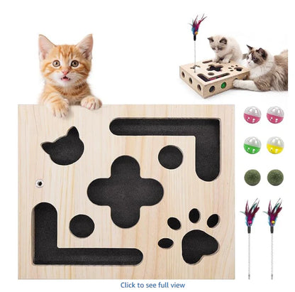 Cat Toys for Indoor Cats - Cat Nail File Box with Interactive Cat Toys, 2026 Upgraded Cat Puzzle Feeder Scratch Puzzle Toy for Indoor Cats, Natural Claw Care with 2 Wand Toys&Catnip Ball&4 Bell Ball