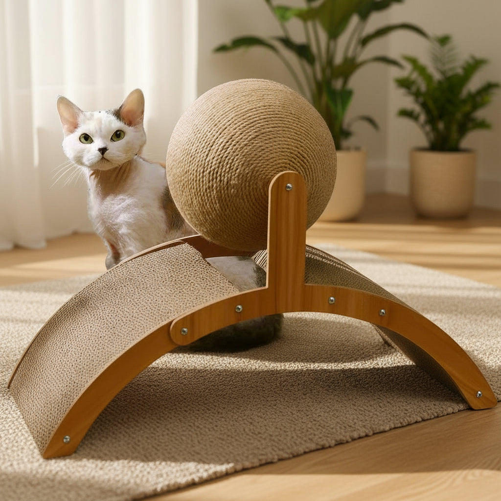 Cat Grabbing Board Wooden Cat Climbing Frame Vertical Scratch Resistant Cat Toy Rotating Sisal Rope Cat Grabbing Ball Cat Tower