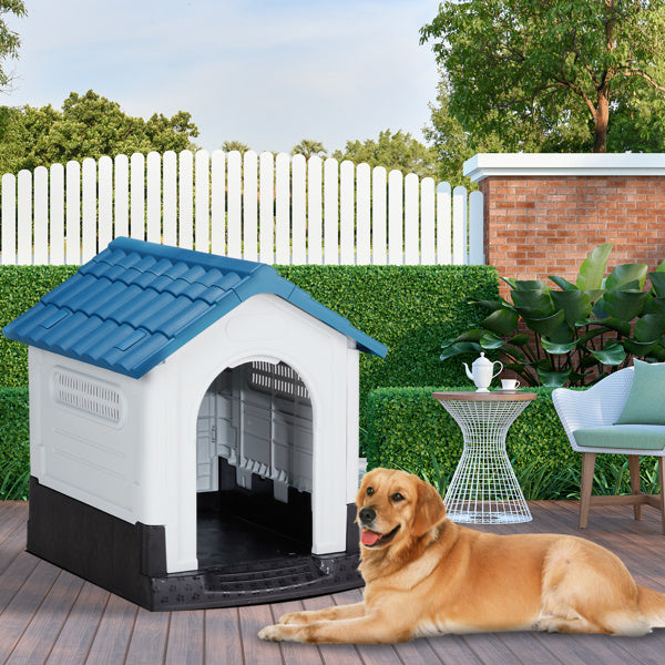 Plastic Dog House - Weather-Resistant Elevated Floor Indoor Outdoor Pet Shelter with Ventilation System