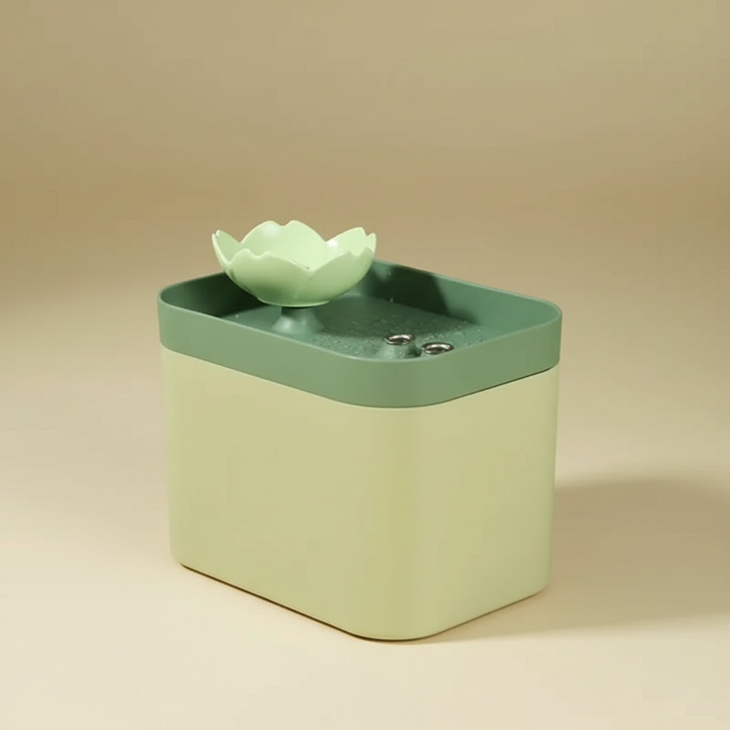 Green lotus design pet water fountain on a beige background
