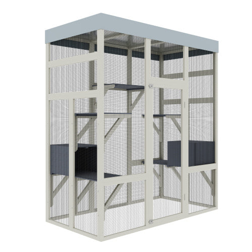 62.6" Gray Wooden Catio Outdoor Pet Enclosure with Waterproof Top - Spacious and Secure Cat House &amp; Small Animal Cage with Black Rust-proof Metal Wire