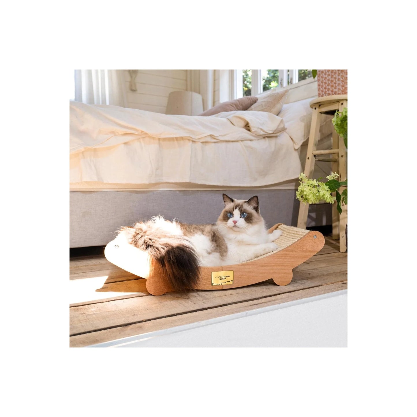 PETS Sisal Cat Scratcher Bed for Indoor Cats Hammock for Scratching Pad Cat Chair Natural Sisal Scratch Post for Large Cats Scratcher Lounge, Wooden Cat Furniture