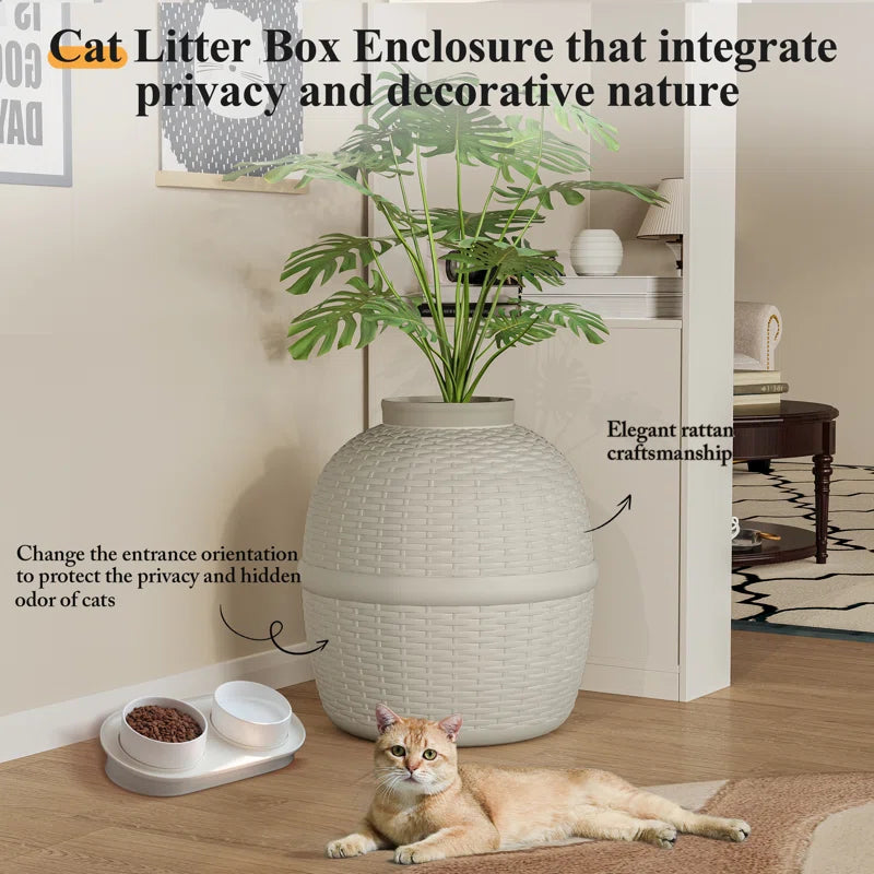 Damase Hidden Cat Litter Box Enclosure with Decorative Planter