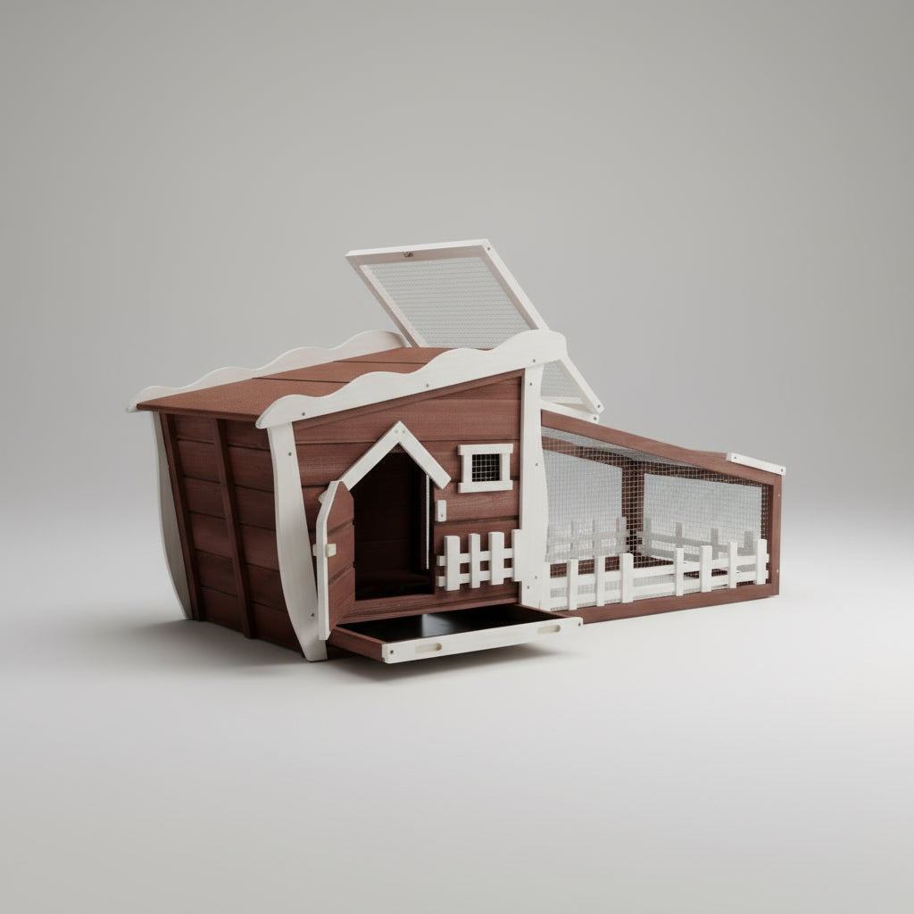 62 Inch Wooden Rabbit Hutch with Pull Out Tray