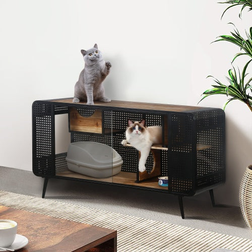 55.12 inch Spacious Cat House with Tempered Glass for Living Room, Hallway, Study and Other Spaces