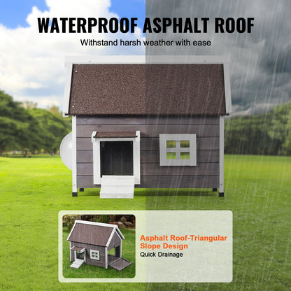 Outdoor playhouse with a waterproof asphalt roof on a grassy field