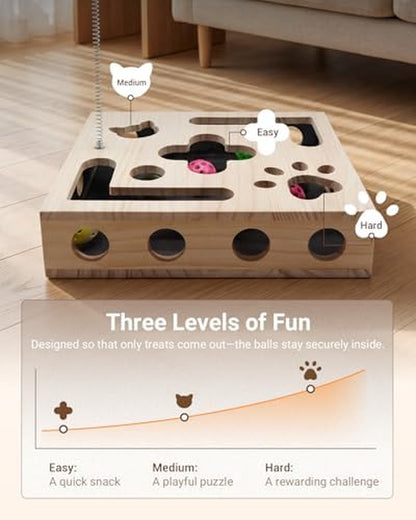 Cat Toys for Indoor Cats - Cat Nail File Box with Interactive Cat Toys, 2026 Upgraded Cat Puzzle Feeder Scratch Puzzle Toy for Indoor Cats, Natural Claw Care with 2 Wand Toys&Catnip Ball&4 Bell Ball