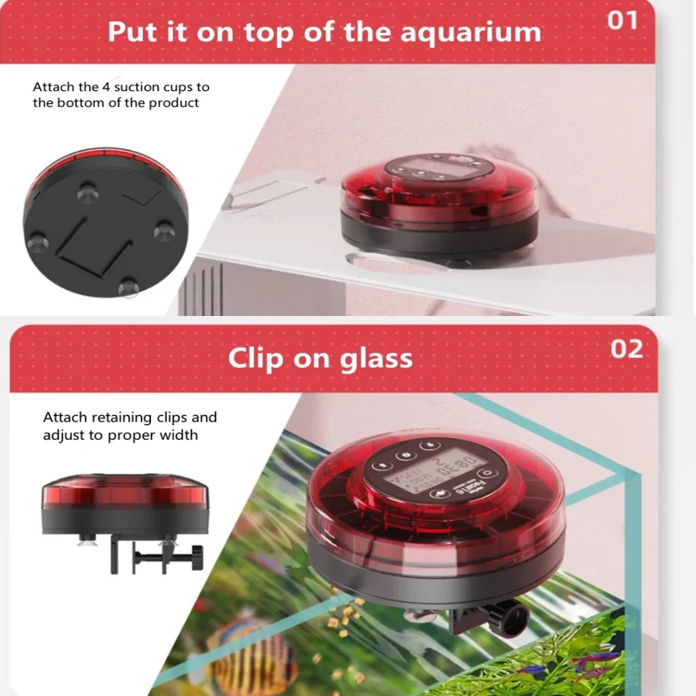 Zyfeedr Automatic Fish Feeder Aquarium Automatic Food Dispenser USB Rechargeable Auto Fish Food Dispenser with Timer LCD Display