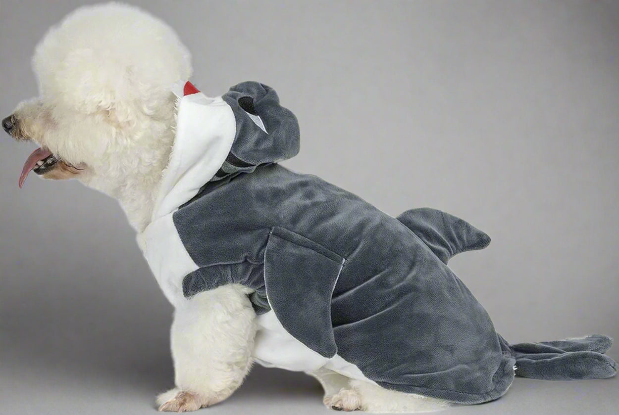 Funny Dog Cat Shark Costumes, Pet Halloween Christmas Cosplay Dress, Adorable Grey Shark Pet Costume, Animal Fleece Hoodie Warm Outfits Clothes (S Size)