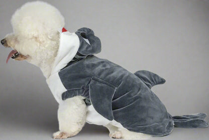 Funny Dog Cat Shark Costumes, Pet Halloween Christmas Cosplay Dress, Adorable Grey Shark Pet Costume, Animal Fleece Hoodie Warm Outfits Clothes (S Size)
