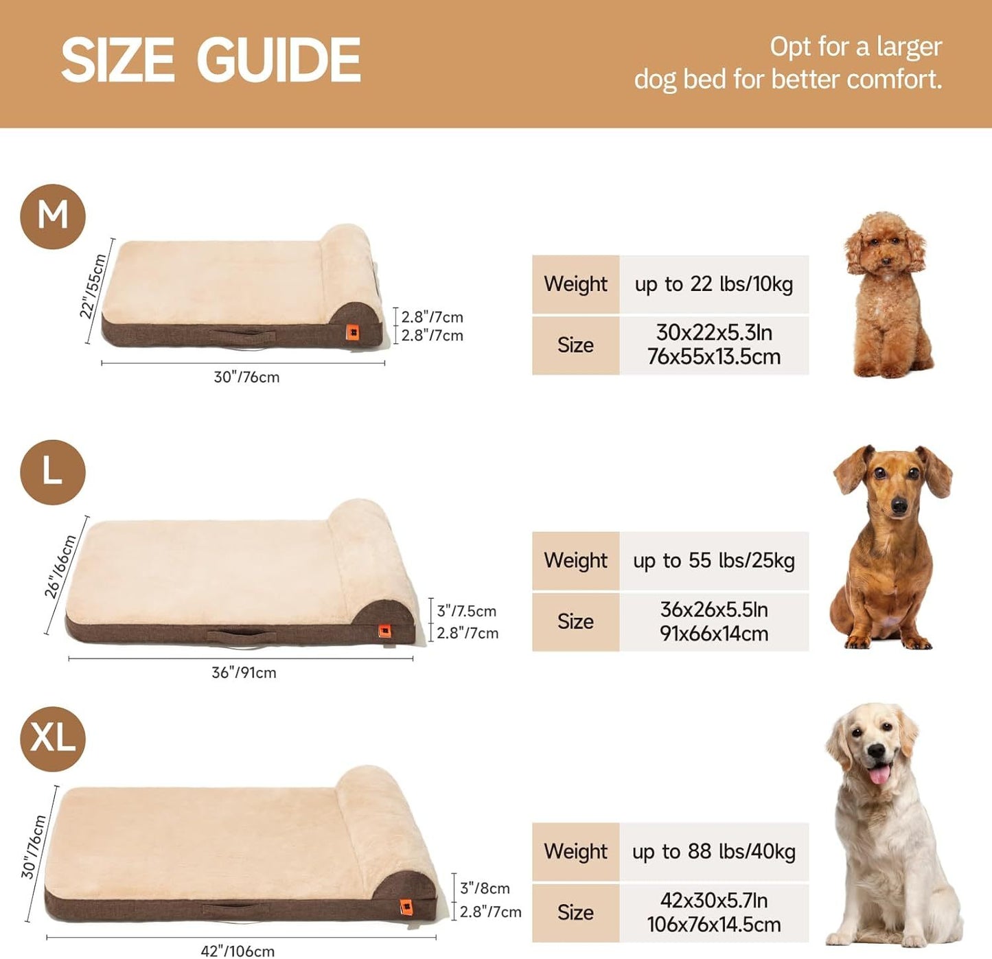 Orthopedic Dog Bed - Medium Dog Couch with Egg Foam Support, Waterproof Removable Cover, Head Support Bolster & Soft Velvet Surface