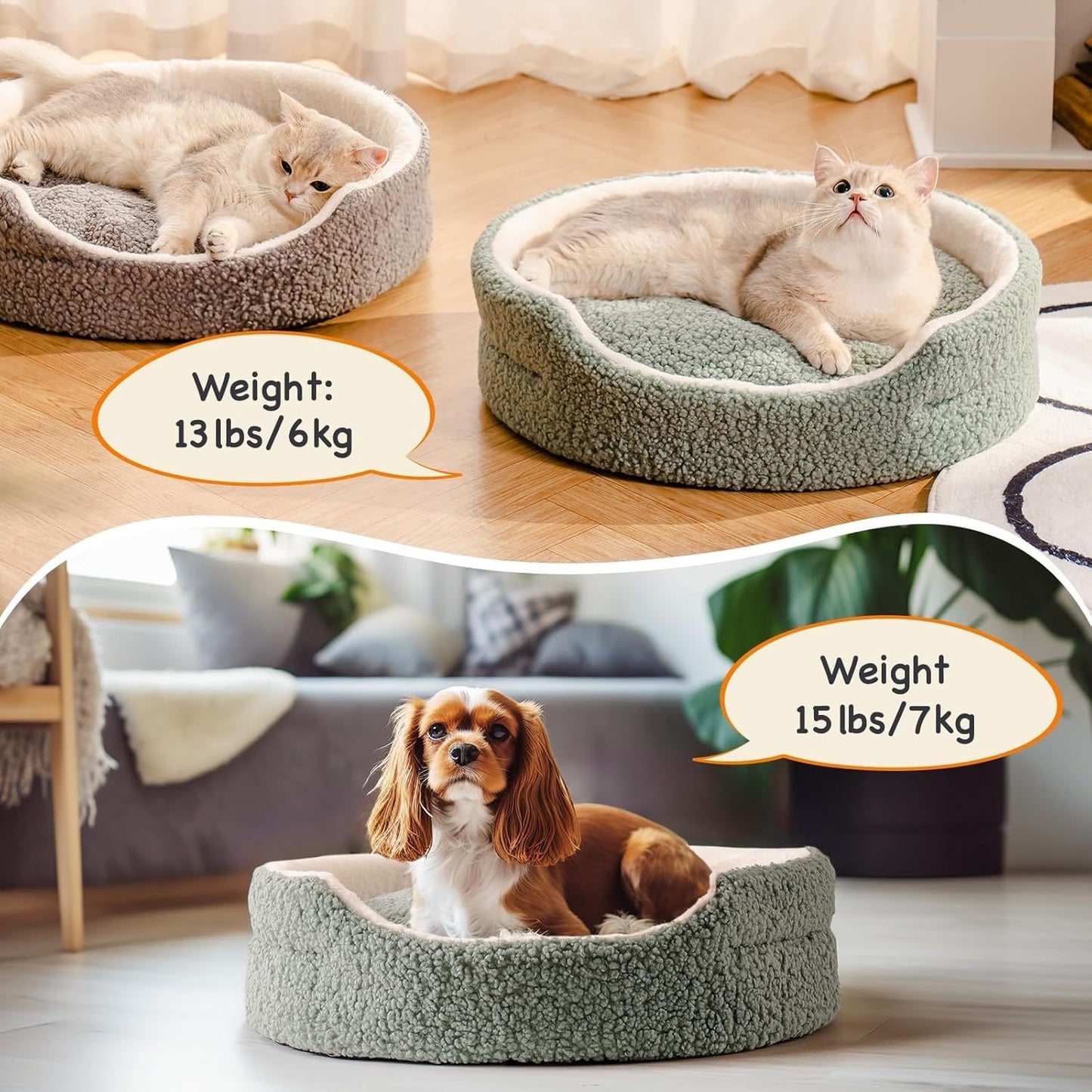 Soft & Comfortable Pet Bed - 23" Round Plush Bed with Reversible Cushion, Machine Washable for Small Dogs and Indoor Cats