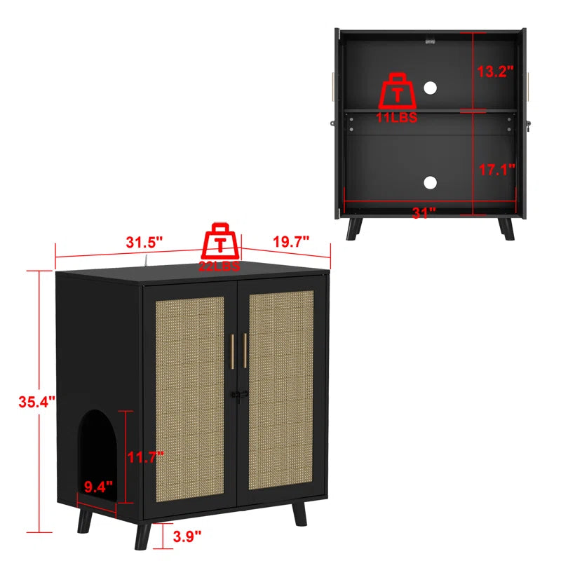 Modern Cat Litter Box Enclosure with Lock and Sisal Door
