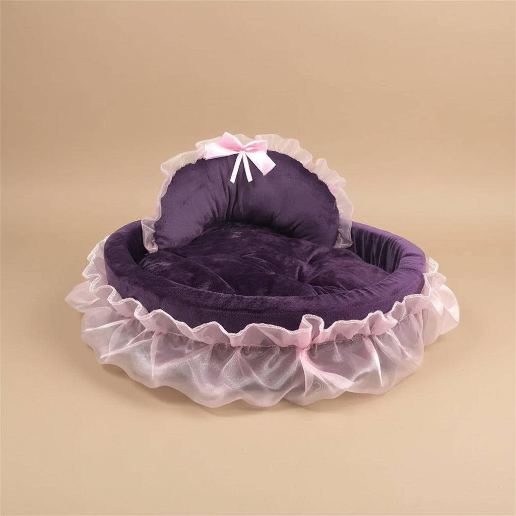 3D Fantasy Bow Lace Pet Bed for Dogs Romantic Detachable Oval Princess Pet Bed Dog Soft Sofa Nest Pet Wedding Furniture 1Pc