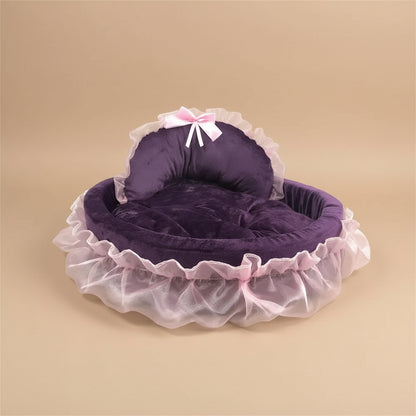 3D Fantasy Bow Lace Pet Bed for Dogs Romantic Detachable Oval Princess Pet Bed Dog Soft Sofa Nest Pet Wedding Furniture 1Pc