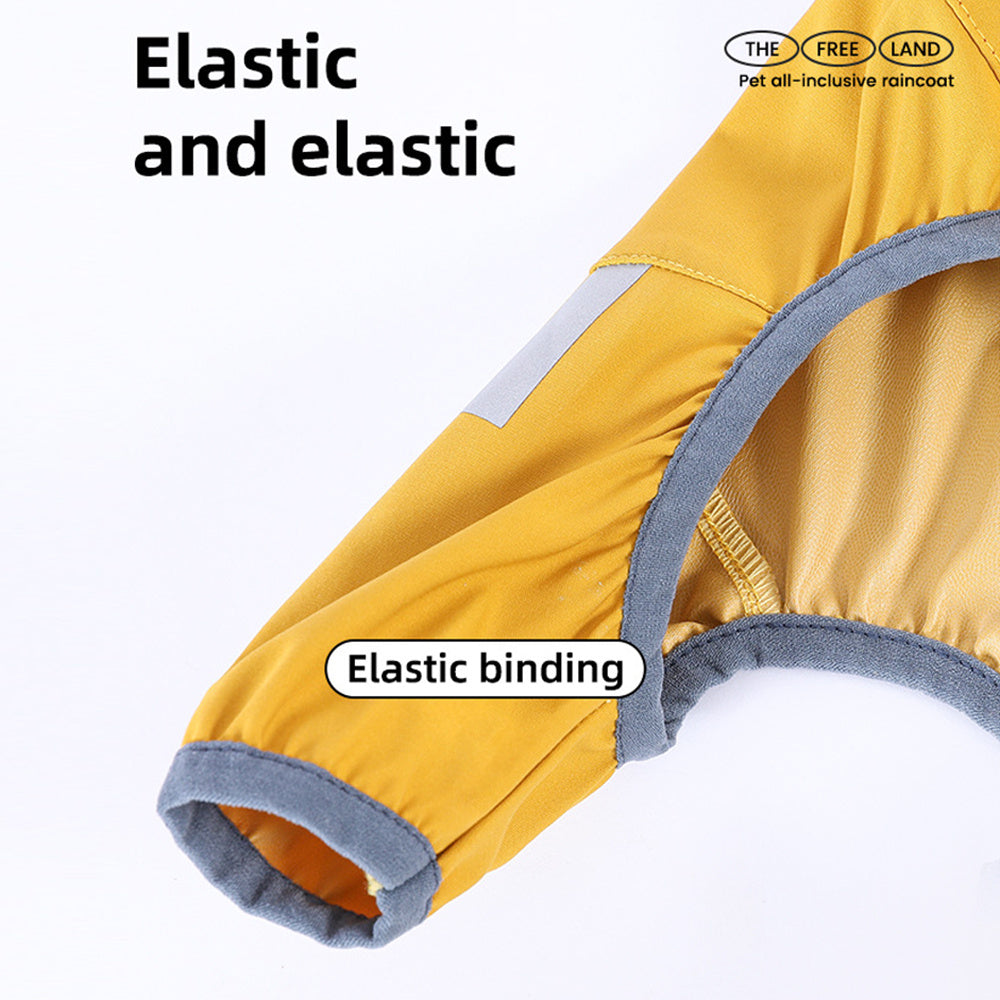 Waterproof Dog Raincoat - Four-Leg Design with Reflective Strips, Breathable Polyester Dog Rain Jacket with Adjustable Drawstrings