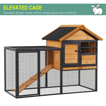 Wood-Metal Pet House Elevated Rabbit Hutch Bunny Cage Small Animal Habitat with Slide-Out Tray Lockable Door Water-Resistant Asphalt Roof for Outdoor 48" X 24.75" X 36.25" Light Yellow