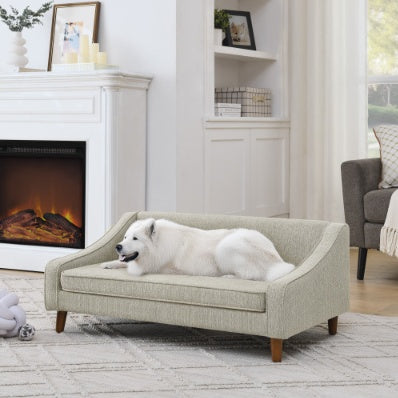 Durable Elevated Dog Sofa Bed - Pet Sofa with Modern Irregular Armrest Design, Comfortable Soft Dog Sofa - Beige