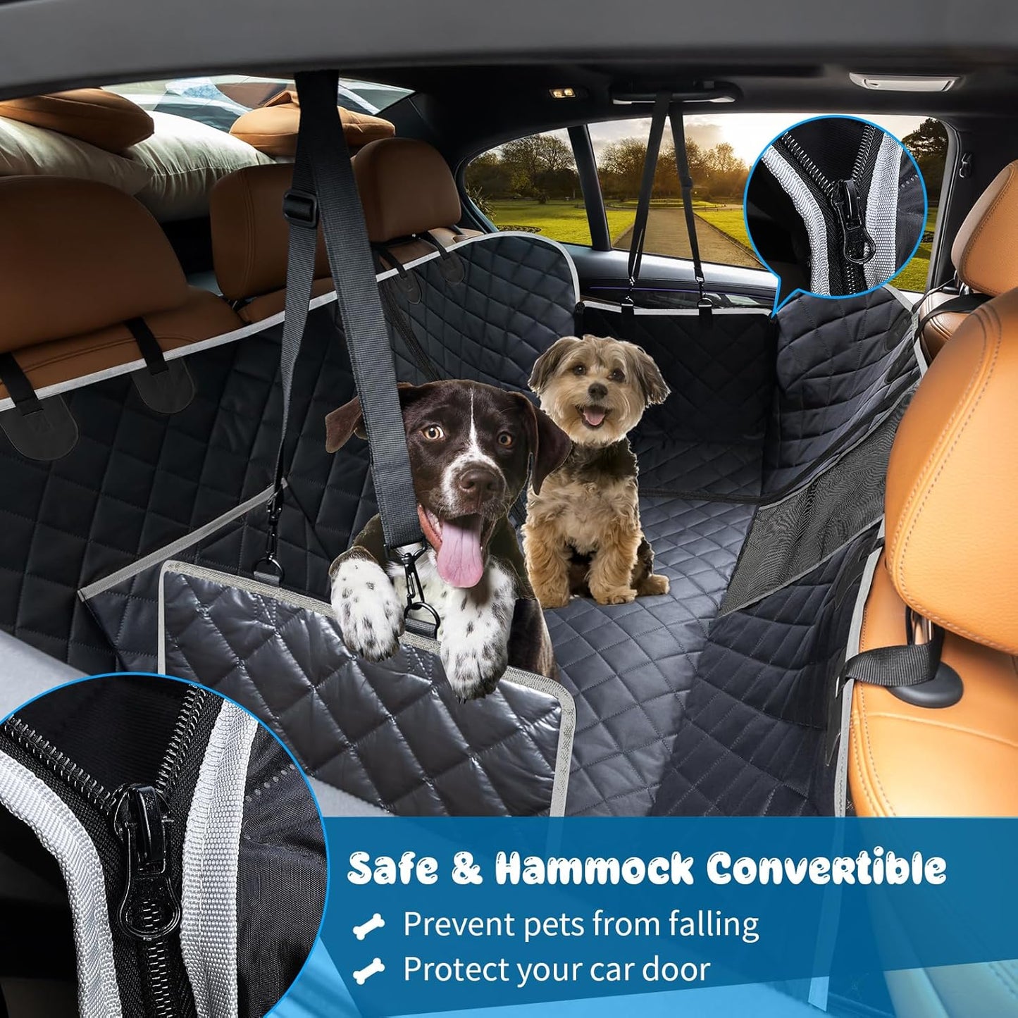 6-In-1 Dog Car Seat Cover for Back Seat, Waterproof Dog Car Hammock 40/60 Split Dog Seat Cover with Mesh Window and Side Flap Pets Car Seat Protector Dog Backseat Cover for Cars, SUV, Truck