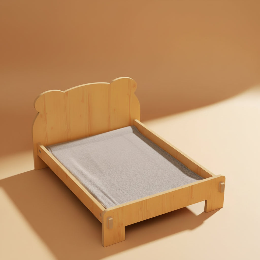 Cat Bed Wooden Cat and Dog Bed with Teddy Bear Pattern Indoor Pet Furniture Floor to Ceiling Bed(20*11Inch)Comfortable Durable