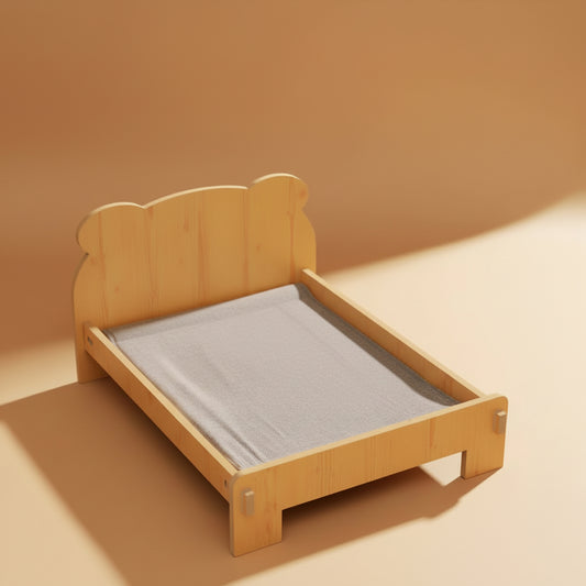 Cat Bed Wooden Cat and Dog Bed with Teddy Bear Pattern Indoor Pet Furniture Floor to Ceiling Bed(20*11Inch)Comfortable Durable