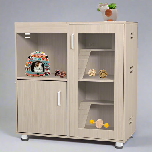 Guinea Pig Cage, 4 Tiers Hamster Cage Wooden With Lockers