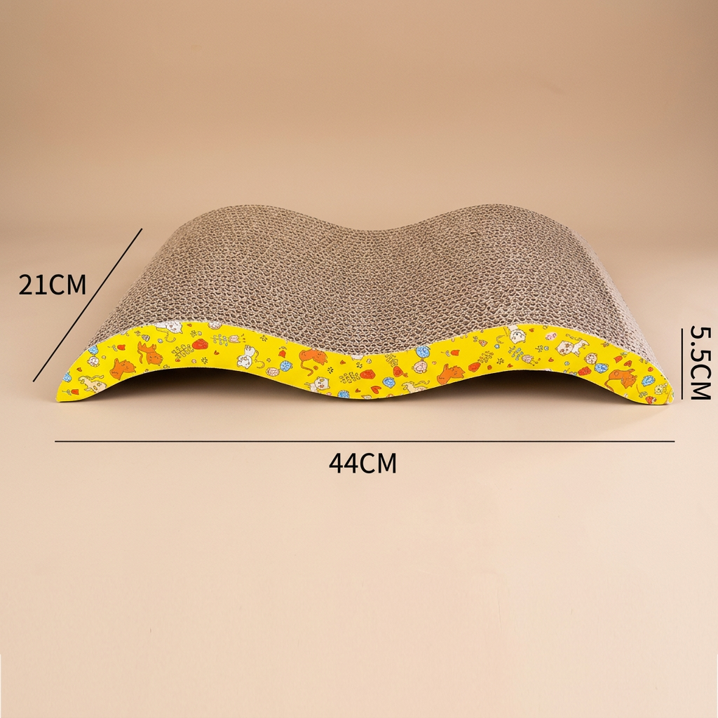 Cat scratcher with measurements on a beige background