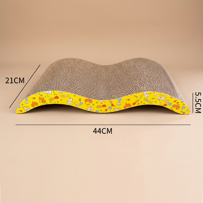 Cat scratcher with measurements on a beige background